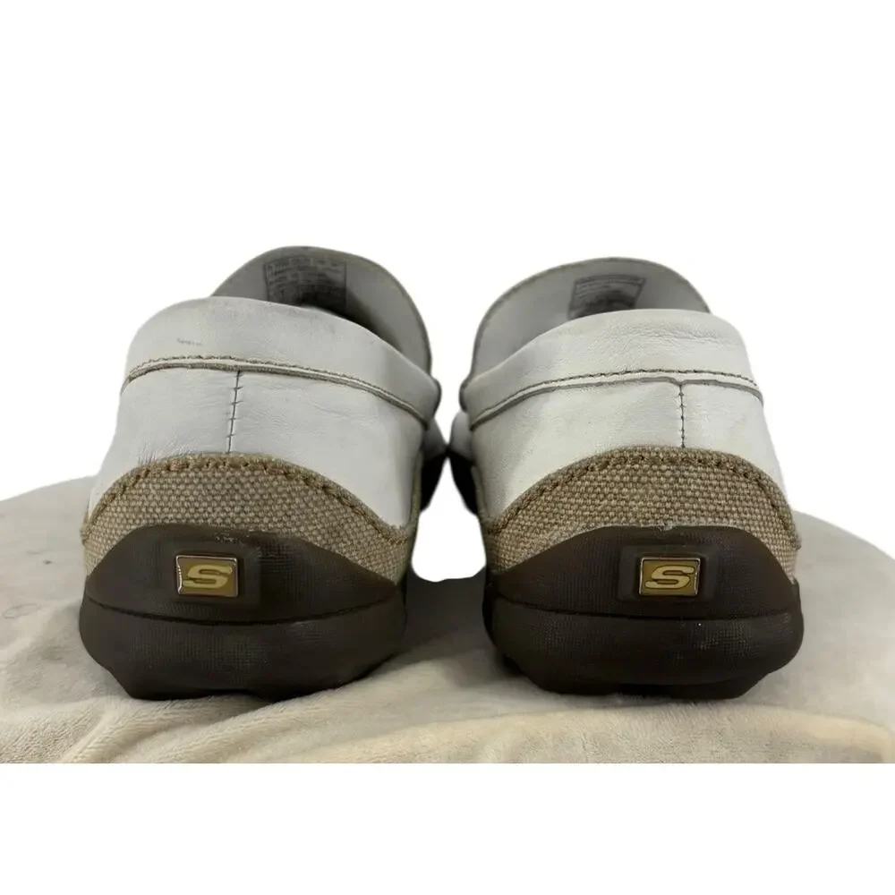 Vintage Y2K Skechers White Leather Driving Moc Mens 10.5 Streetwear Skate Dragon